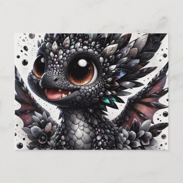 Adorable Baby Black Dragon Postcard (Front)
