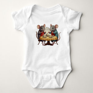 Adorable Baby Bodysuit Featuring Mice Enjoying Bre
