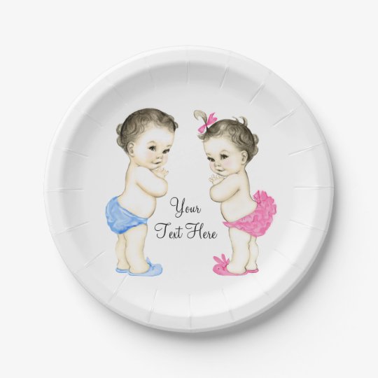 Adorable Baby Boy and Girl Twin Baby Shower Paper Plate Zazzle.co.uk