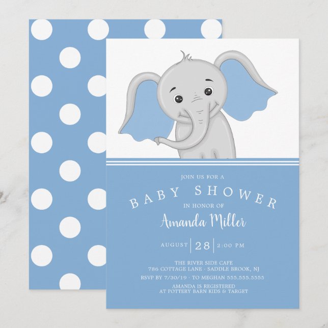 Adorable Baby Boy Elephant Baby Shower Invitation (Front/Back)