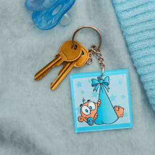 Adorable Baby Boy with Pacifier in a Sling Key Ring
