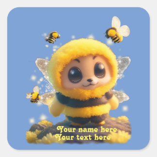 Adorable Baby Bumble Bee Personalise Custom  Square Sticker