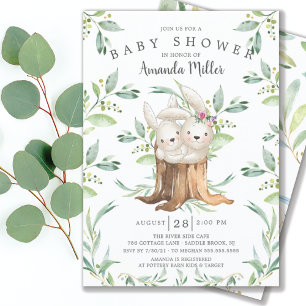 Adorable Baby Bunny Bunny Mum Baby Shower Invitation