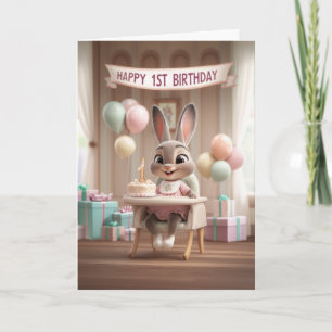 Adorable Baby Bunny First Birthday Celebration Card