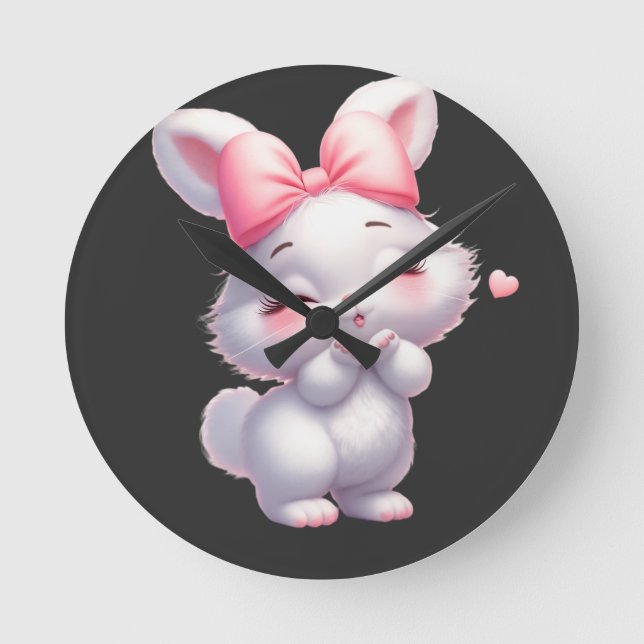 Adorable Baby Bunny Illustration Round Clock (Front)