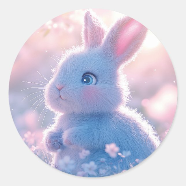 Adorable Baby Bunny in a Field of Flowers Classic Round Sticker (Front)