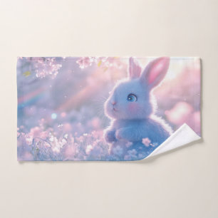 Adorable Baby Bunny in a Field of Flowers Hand Towel