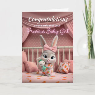 Adorable Baby Bunny in Pink Congrats New Baby Girl Card