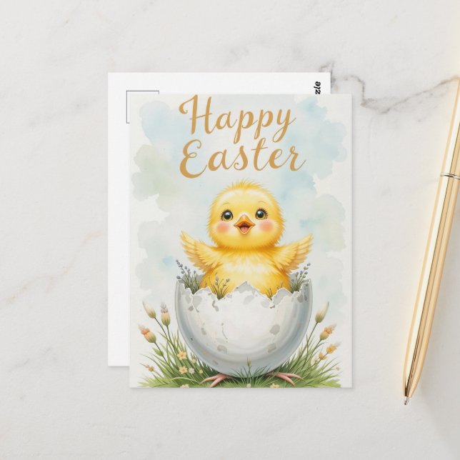 Adorable Baby Chick Happy Easter  Postcard (Front/Back In Situ)