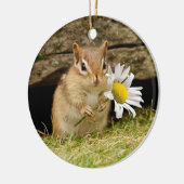 Adorable Baby Chipmunk with Daisy Ceramic Tree Decoration (Left)