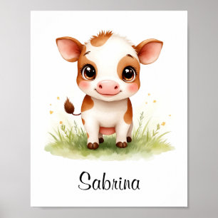Adorable Baby Cow Personalized Nursery Wall Art