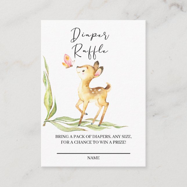 Adorable Baby Deer Diaper Raffle Ticket Enclosure Card (Front)