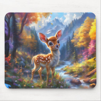 Adorable Baby Deer in an Enchanted Forest Mouse Mat
