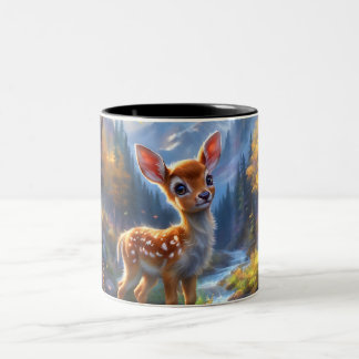 Adorable Baby Deer in an Enchanted Forest Two-Tone Coffee Mug