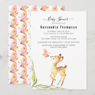 Adorable Baby Deer With Butterfly Baby Shower Invitation