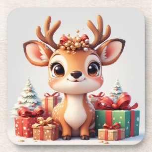 Adorable Baby Deer With Festive Antlers Coaster