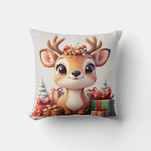 Adorable Baby Deer With Festive Antlers Cushion