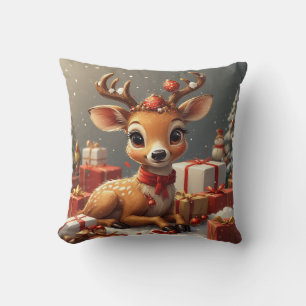 Adorable Baby Deer With Festive Antlers Cushion