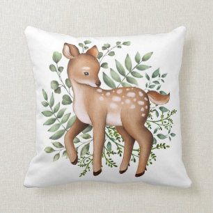 Adorable Baby Deer Woodland Forest Leaves Nursery Cushion