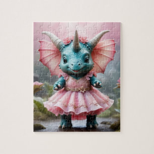 Adorable Baby Dino in a Pink Dress Jigsaw Puzzle