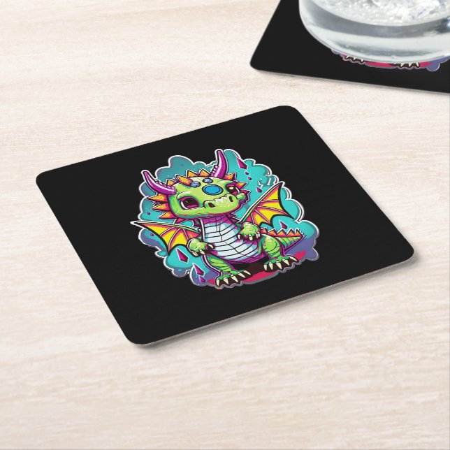 Adorable Baby Dinosaur 2 | Jurassic Joy Square Paper Coaster (Angled)