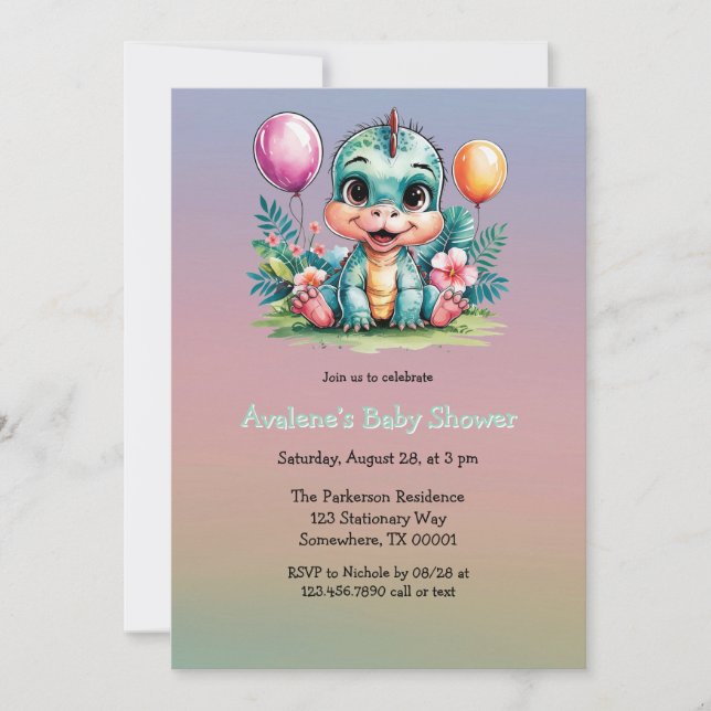 Adorable Baby Dinosaur Baby Shower Invitation (Front)