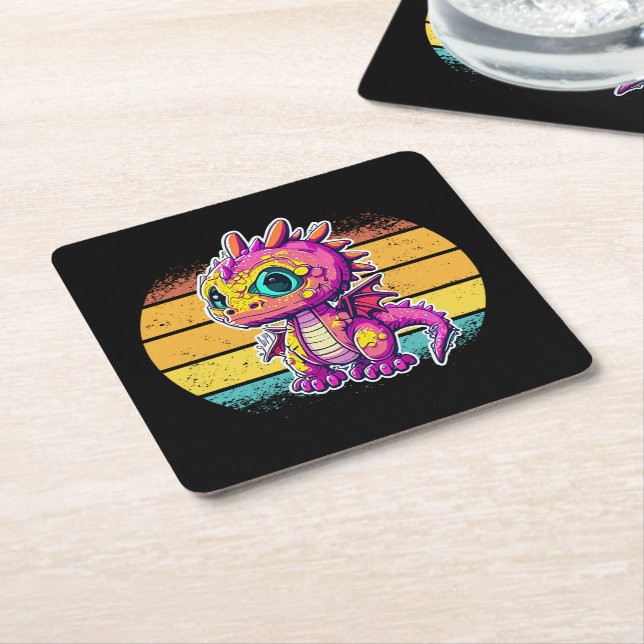 Adorable Baby Dinosaur | Jurassic Joy Square Paper Coaster (Angled)