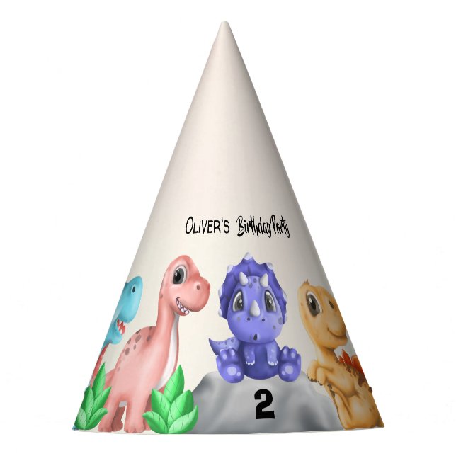 Adorable Baby Dinosaurs Birthday  Party Hat (Front)