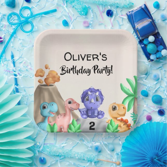 Adorable Baby Dinosaurs Birthday Party Paper Plate (Party)