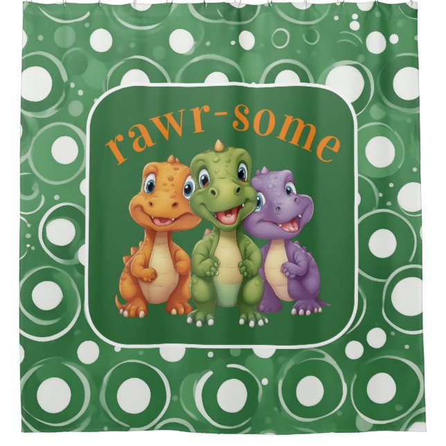 Adorable Baby Dinosaur's Party Shower Curtain (Front)