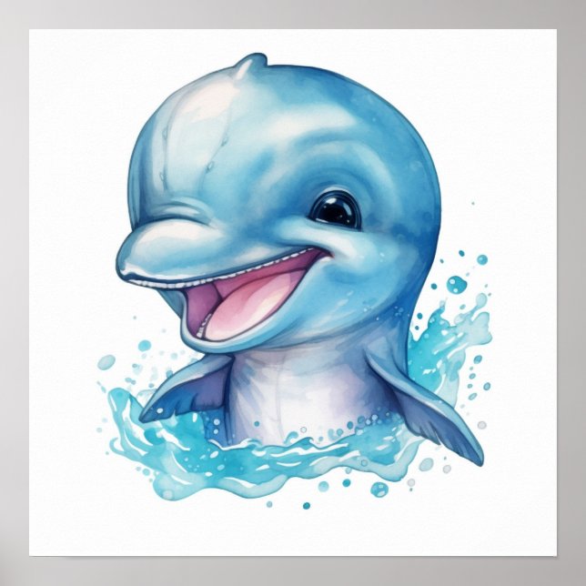 Adorable Baby Dolphin Nursery Art Poster (Front)