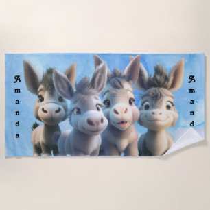 Adorable Baby Donkey Farm Animals Personalized  Beach Towel