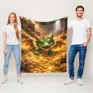 Adorable baby dragon and golden treasure ultra HD  Fleece Blanket