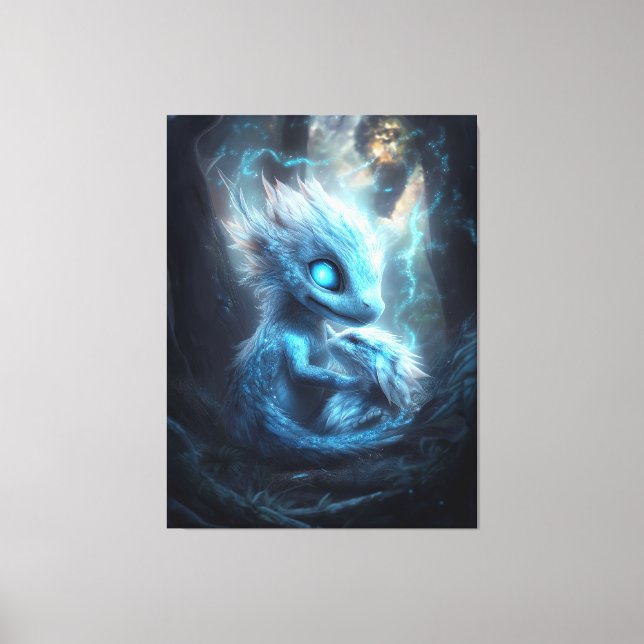 Adorable Baby Dragon in an Enchanted Forest Canvas Print (Front)