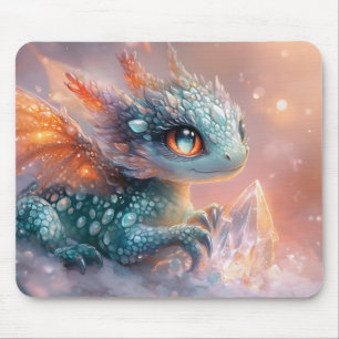 Adorable Baby Dragon with Crystal Gem: Fantasy Art Mouse Mat
