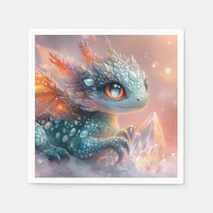 Adorable Baby Dragon with Crystal Gem: Fantasy Art Napkin