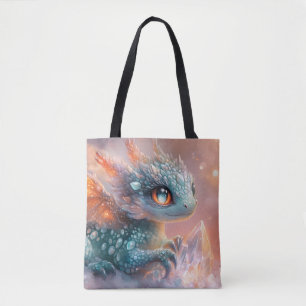 Adorable Baby Dragon with Crystal Gem: Fantasy Art Tote Bag