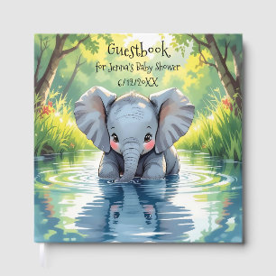 Adorable Baby Elephant and Reflection Guest Book