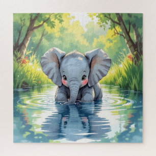 Adorable Baby Elephant and Reflection Jigsaw Puzzle