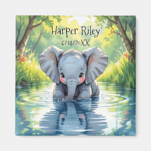Adorable Baby Elephant and Reflection Personalised Magnet