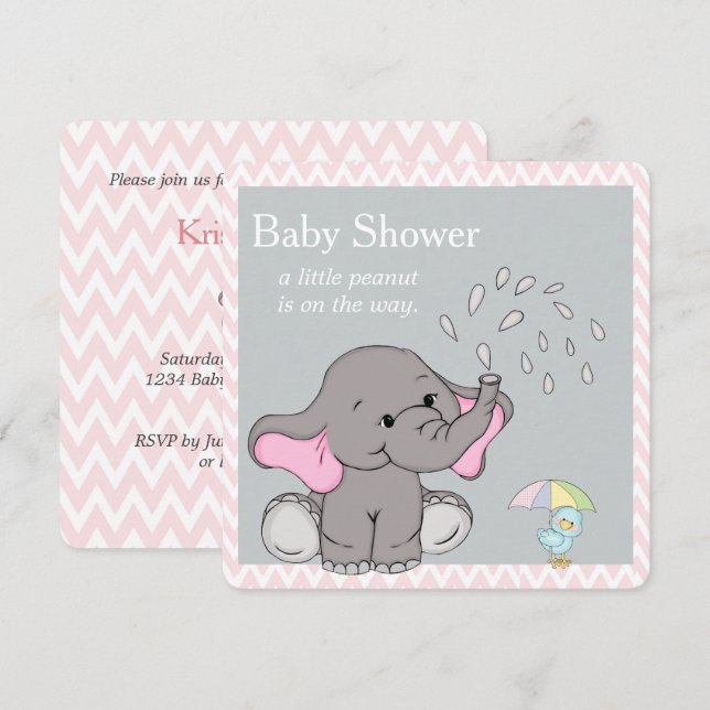 Adorable Baby Elephant Baby Shower Invitation (Front/Back)