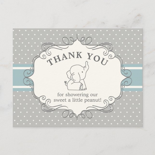 Adorable Baby Elephant | Baby Shower Thank You Postcard (Front)