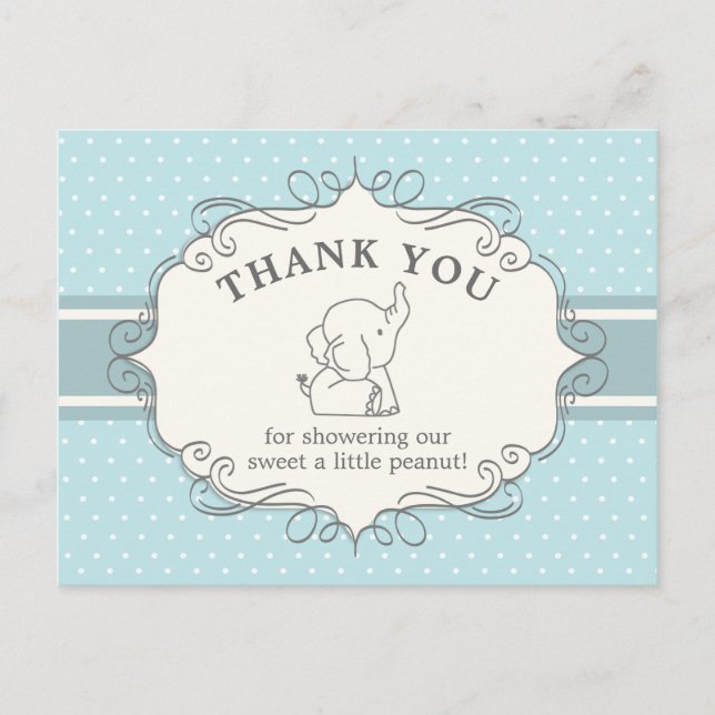 Adorable Baby Elephant | Baby Shower Thank You Postcard (Front)