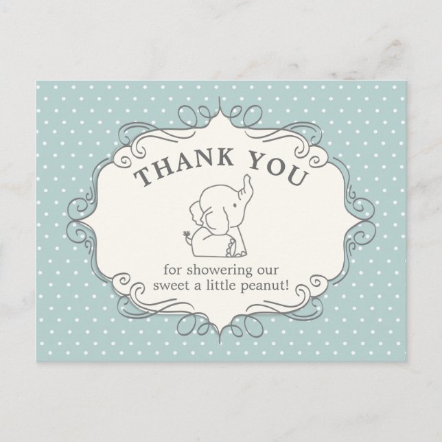 Adorable Baby Elephant | Baby Shower Thank You Postcard (Front)