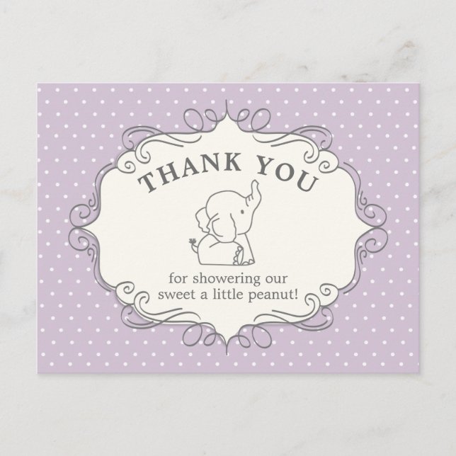 Adorable Baby Elephant | Baby Shower Thank You Postcard (Front)