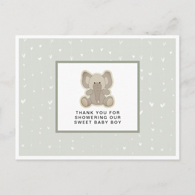 Adorable Baby Elephant Baby Shower Thank You Postcard (Front)