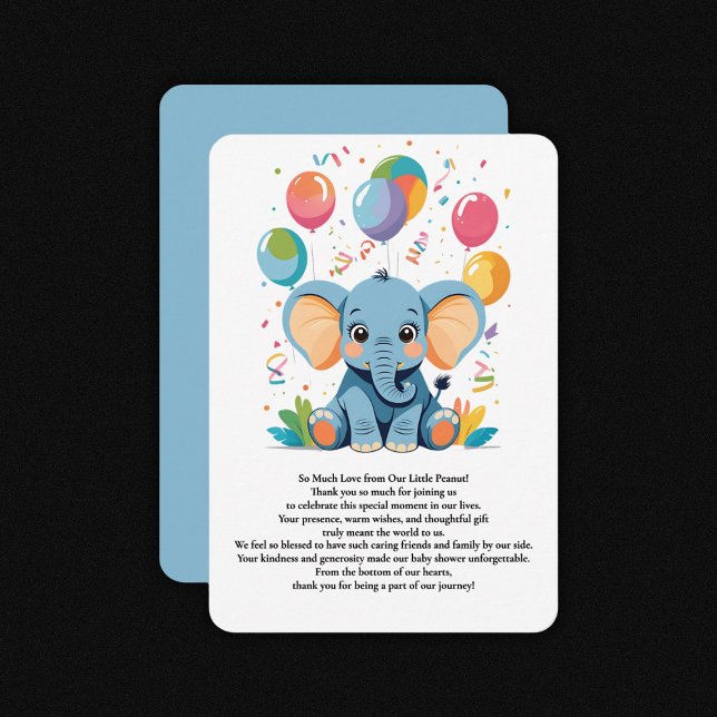 Adorable Baby Elephant Balloons Baby Shower Thank You Card (Creator Uploaded)