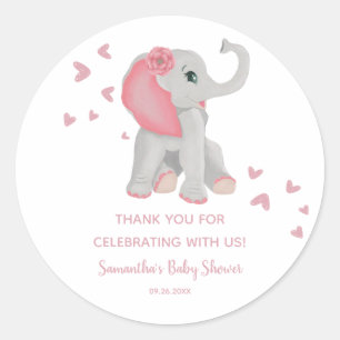 Adorable Baby Elephant Blush Pink Watercolor Favou Classic Round Sticker