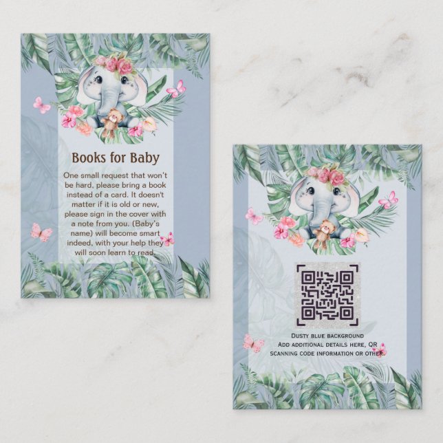 Adorable Baby Elephant Book Poem Request Card (Front/Back)