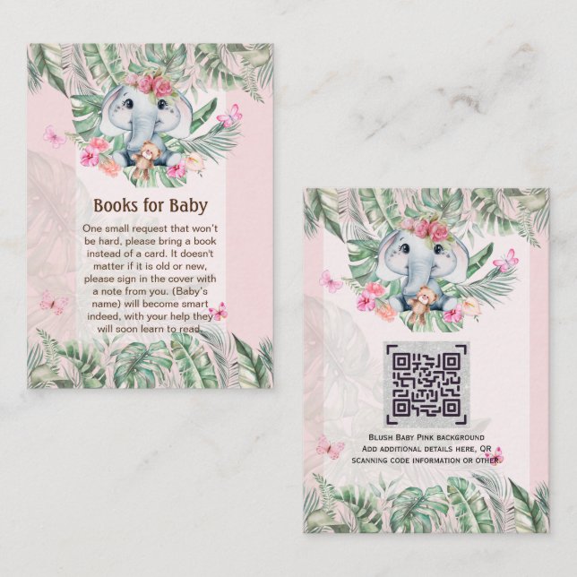 Adorable Baby Elephant Book Poem Request Card (Front/Back)